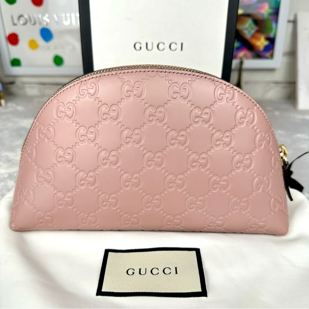 Gucci GG Pink Stamped leather GM, Large size cosmetic pouch or crossbody CUTE! - Picture 2 of 16